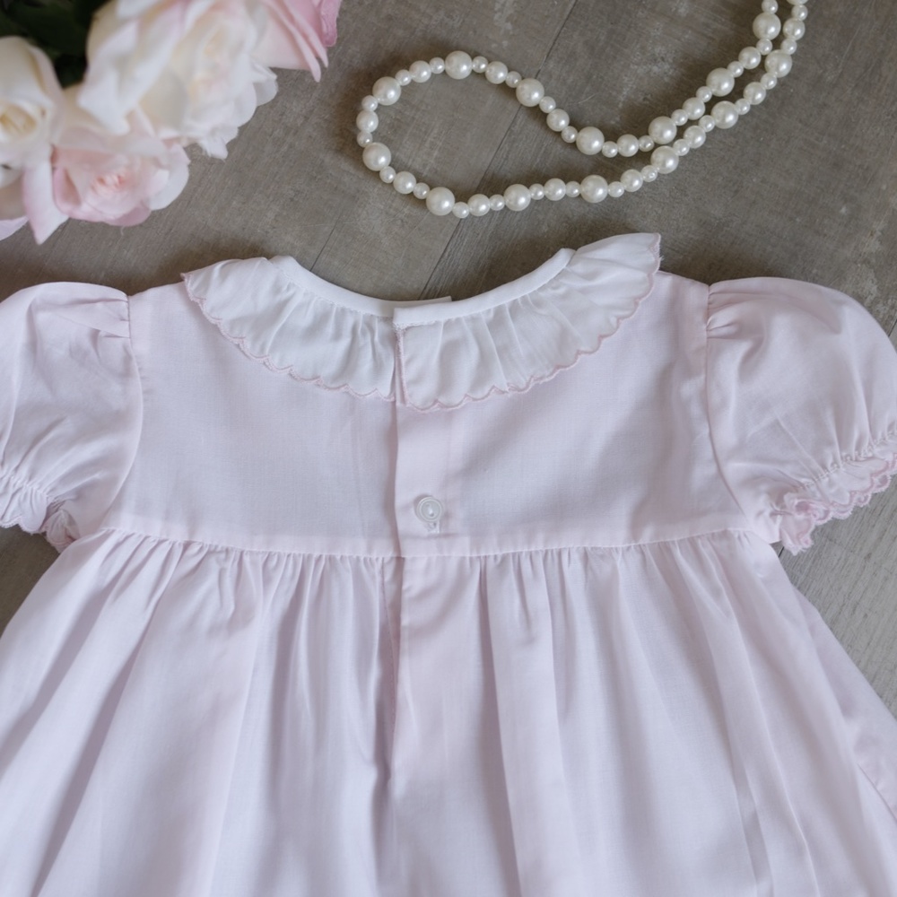 Pink Heirloom Dress Hand Embroidery Feltman Brother/Friedknit Scalloped Rose NWT - Picture 4 of 9